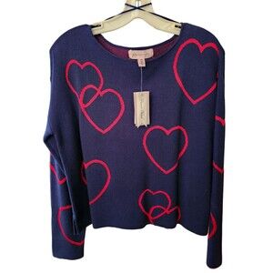 NWT Womens Medium Philosophy Viscose Blend Navy Blue Red Heart Sweater